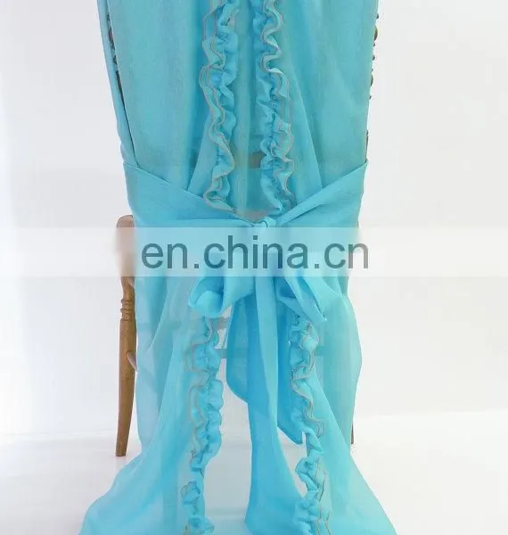 Newest Design Fancy Shiny Purple Wedding Tiffany Ruffle Chair Sash photo-4