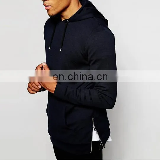 China Wholesale Men's Clothing Custom Streetwear Side Zipper Cheap Black Hoodies Sweatshirt photo-2