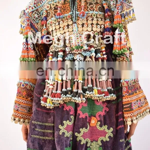 Handmade Balochi Coins Dress-Kuchi Vintage Tribal Dress -Kohistani Ethnic Costume Dress With Tassels photo-5