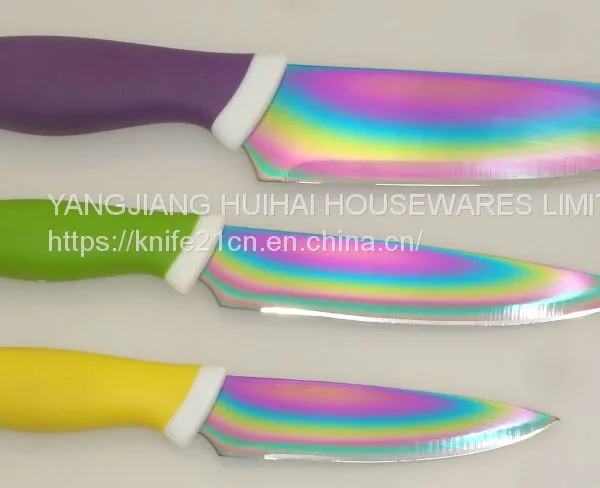 Kitchen Knife Set,Knives Set Stainless Steel Kitchen Knives With Ergonomic Handle & Rainbow Titanium Coated- Cooking Set of Knives photo-3