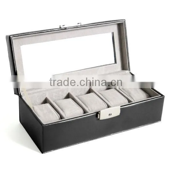 Black Genuine Leather 5-slot Watch Display Box Watch Organizer Case Travel Jewelry Case photo-3