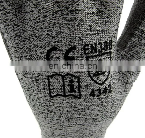 Great Grip En388 4544 Hppe PU Coated Construction Glove Cut Resistant Level 5 Work Safety Gloves for Construction photo-5
