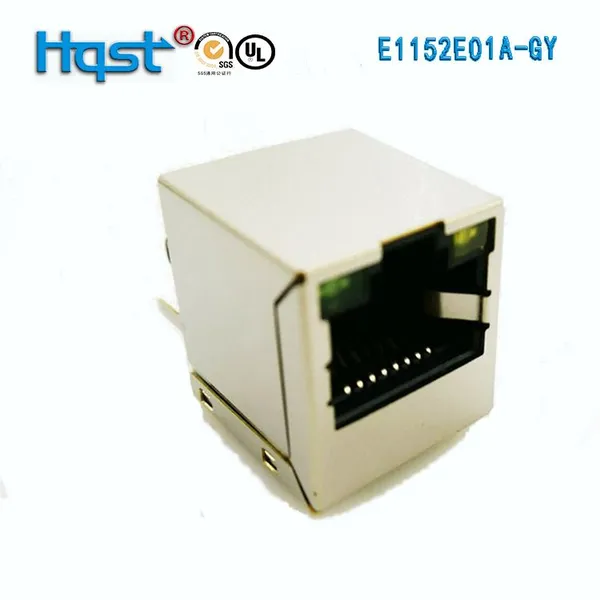E1152E01A-YG/GY 180 Degree Vertical RJ45 Ethernet Jack Single Port With LED Light & USB Port, Copper Contacts Wall Mount Module photo-2