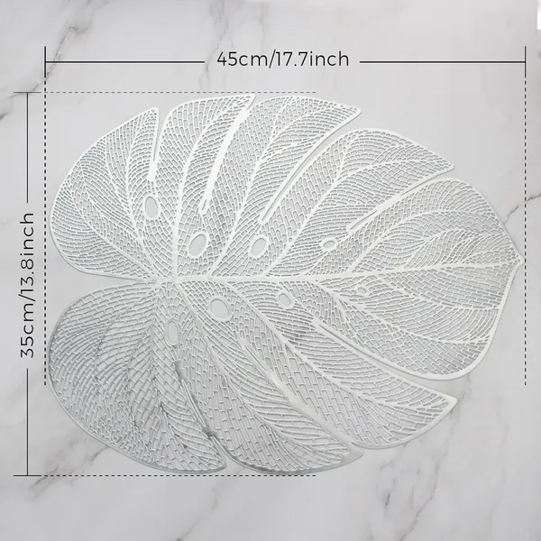 Metallic Placemats Set of 6 Gold Leaf Round Placemats Non-Slip Wipeable Table Mats for Dinner,Party,Wedding Accent Centerpiece photo-5