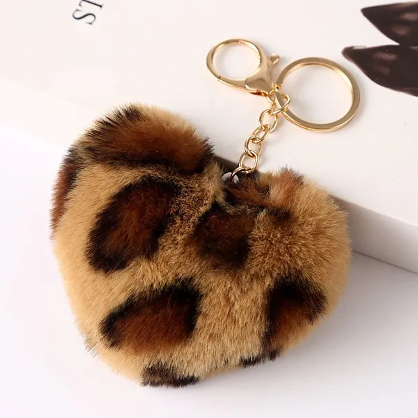 Leopard Print Heart Fur Keychain photo-5