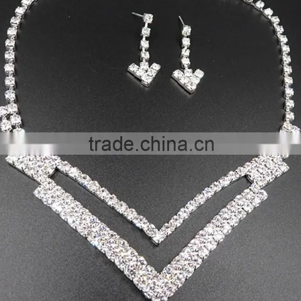 Top Fashion Double Layers Rhinestone Chain Bridal Necklace Set Wholesale photo-2