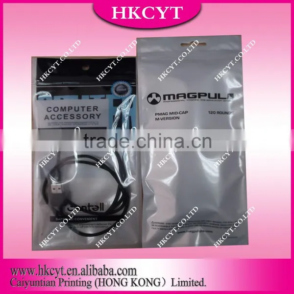 Custom Printed Reclosable Packaging Zipper Bag for Computer Accessories/Computer Accessories Zipper Bag With Hole