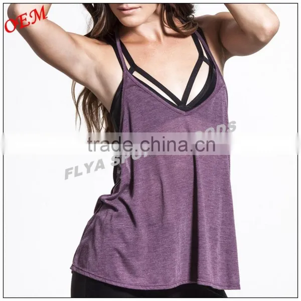 Wholesale Womens Top Quality Cotton Adjustable T-back Strap Gym Tank Top photo-5