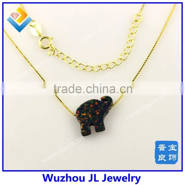 12*14mm Synthetic Elephant Opal Gems Pendant Gold Necklace For Wedding Dresses photo-3