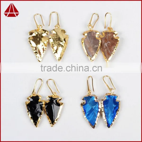 Arrowhead Multi-Kind Stones Jasper Agate Earring Dangle Charm Earrings Fashion Boho Long Earrings for Girls