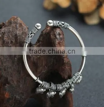 Antique Adjustable 925 Sterling Silver Elephant Cuff Bracelet photo-3