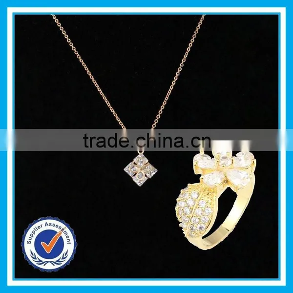 Real Zircon Wedding Gold Ring Necklace Set Indian Cubic Zirconia Jewelry Necklace Set