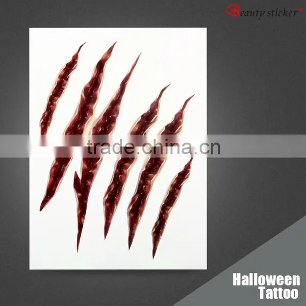 Waterproof Hot Sale Scar 3d Temporary Tattoo Halloween Water Transfer Paper
