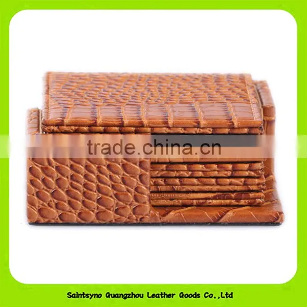 Eco-Friendly Square PU Leather Placemat Coasters Cup Mats With Holder 16034 photo-2