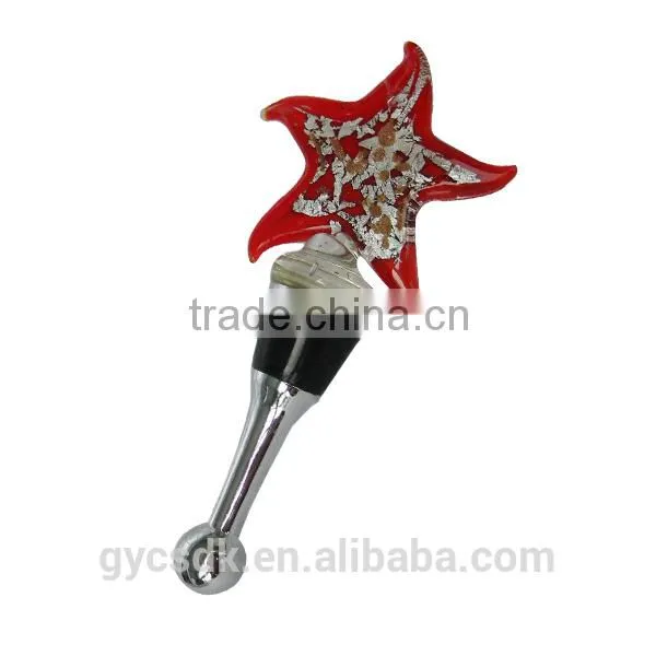Gold Sand and Silver Foil Starfish Shaped Colorful Murano Glass Wine Stopper for Gifts photo-2