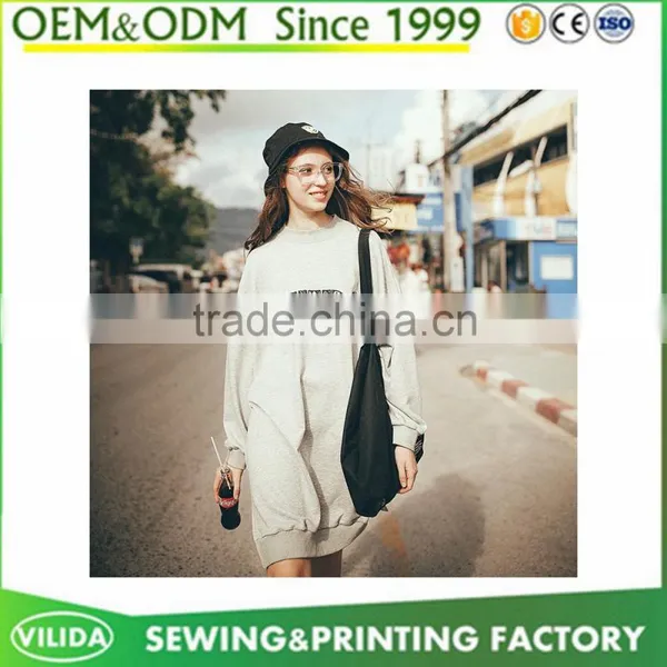 Factory in China OEM Custom Autumn Women Fashion 100% Cotton Long Hoodies Dress photo-4