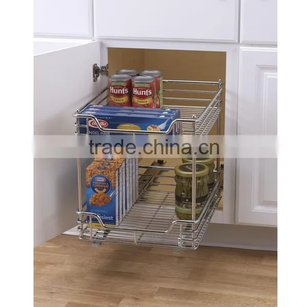 Kitchen Bathroom Utility Room Two-Tier Chrome Sliding Cabinet Shelf Organizer photo-3