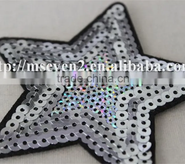 New Fashion White Color Custom Star Design Sequin Applique Star Pattern Embroidery Patch for Jeans photo-4