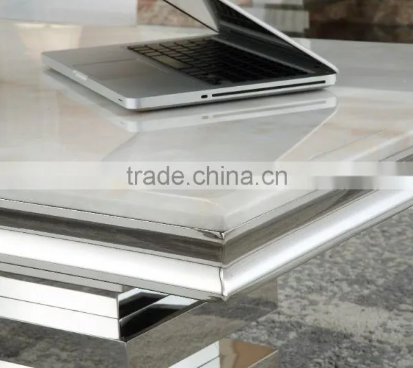 Customized Silver Luxury Stainless Steel Marble Top Dining Table Set for 6 People photo-2