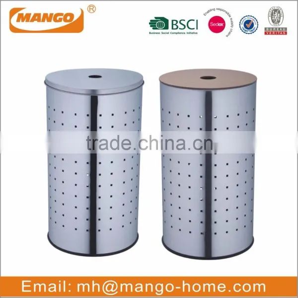 Square MDF Lid Stainless Steel Laundry Basket photo-3