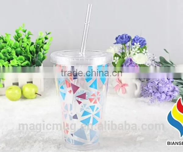16 oz Double Wall Clear Acrylic Tumblers With Straw photo-4