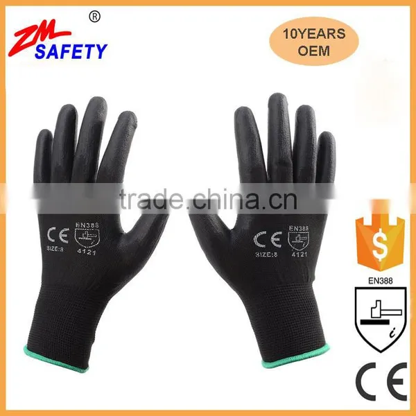 Hot Sale 13Gauge Black Nylon Palm Coated Black PU Work Gloves for Industry Safety photo-2