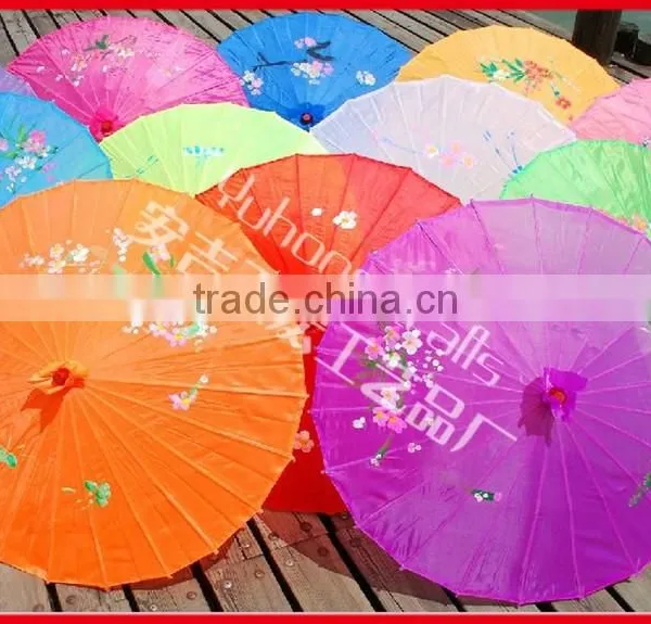 Flower Panited Chinese Silk Bamboo Parasol photo-2