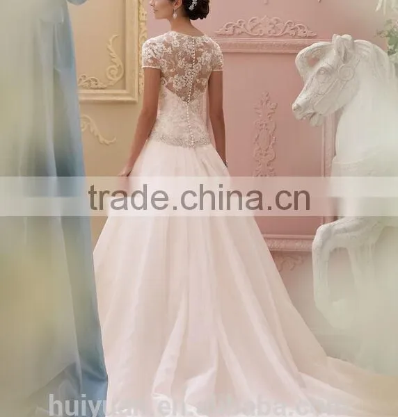 Hot Sell Cap Sleeve Satin Lace Beaded Simple Bridal Gowns Robe Pour Mariage photo-2