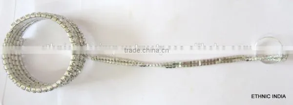 CZ SPIRAL HANDCOVER GYPSY Slave BRACELET RING Silver Tone photo-2
