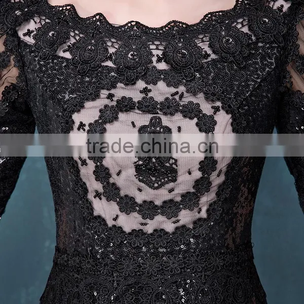 MGOO Wholesale Cheap Price Elegant Chiffon Evening Dresses Long Black Beaded Wedding Party Vestidos 2064 photo-5