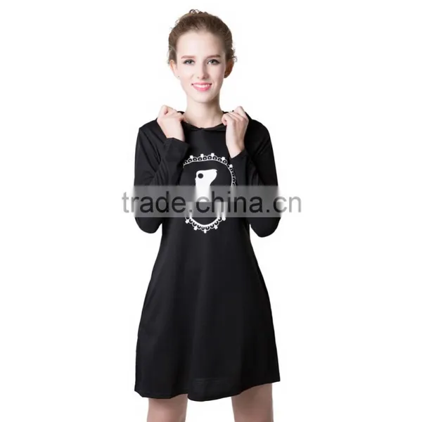 2016 Hotsale New Fashion Hooded Mini Dress, Womens Winter Dress With Long Sleeve Pockets Design photo-2