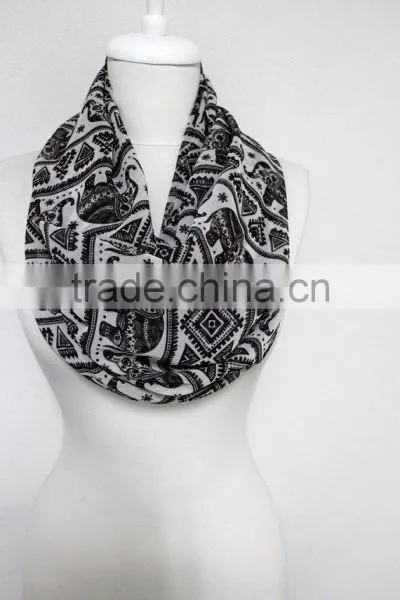 Elephant Pattern Chiffon Infinity Scarf, Circle Scarf, Long Scarf, Spring - Fall - Winter - Summer Fashion photo-5