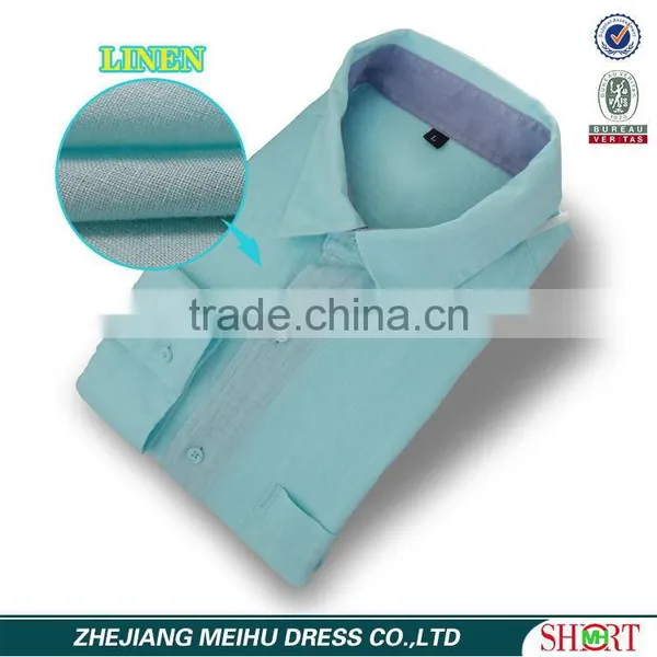 2017 Latest Pattern Linen Fabric Casual Mens Shirts With Contrast Color on the Collar photo-2