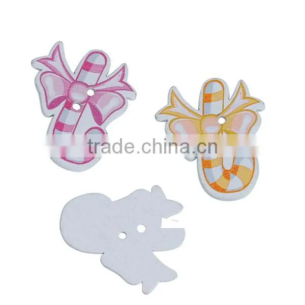 Wood Sewing Buttons Scrapbooking 2 Holes Bowknot At Random Christmas Candy Cane Pattern photo-3