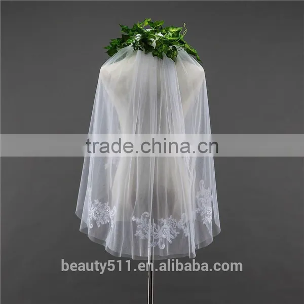 2017 Wholesale Bridal Lace Veils Hot Sale Short Elegant Bridal Wedding Veils Short Tulle Wedding Bridal Veils HL06 photo-3