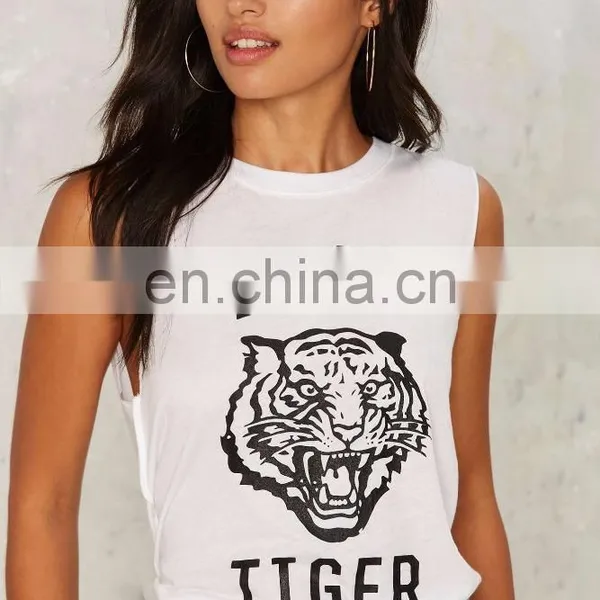 China Custom Tiger Print Design Ladies White Print T-shirt photo-2