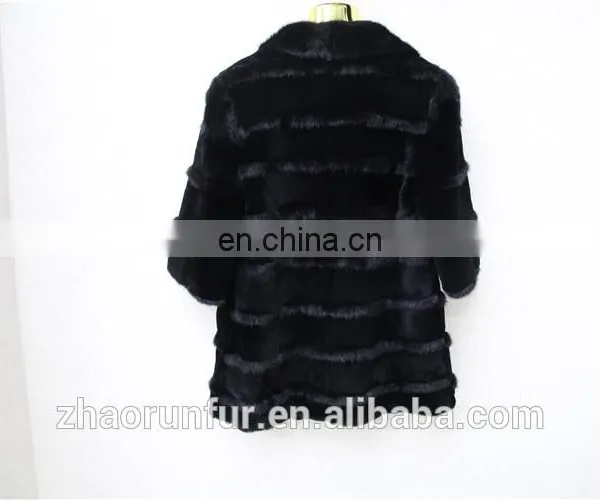 Cheap High Quality Fur Jacket Clothing Black Rex Rabbit Fur Coat With Mink Fur Piping photo-2