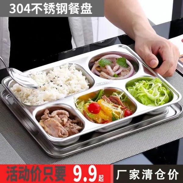 Cheap Factory Direct Stainless Steel Bento Box Plate Fast Food Pan Japanese Bento Pot Multi-function Three Four Five Grid With PP Cover and Steel Cover