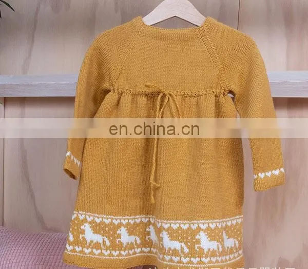 Long Sleeve Popular Design Red Knitted Dress Baby Girls Kids for Warm Winter photo-2