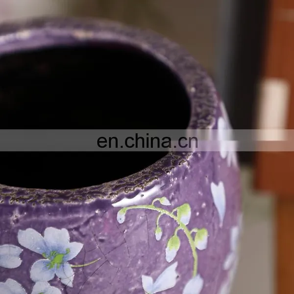 European Modern Custom Fancy Flower Pattern Ceramic Pots Cheap Large Purple Garden Pots for Home Balcony Decor photo-2