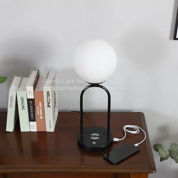 Dimmable LED Desk Lamp,Glass Globe Metal Table Lamp,Wireless Charging&USB Charging Ports photo-4