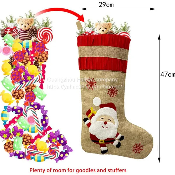 Christmas DecorationsSackcloth Embroidery Christmas Socks Gift BagChristmas Decoration Pendant photo-2