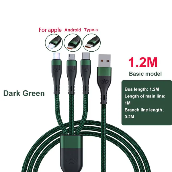 Wholesale 1.2 m High Quality 6A 3 in 1 USB Type C Charging Cable Multi-function Mobile Phone Charger Cable photo-5
