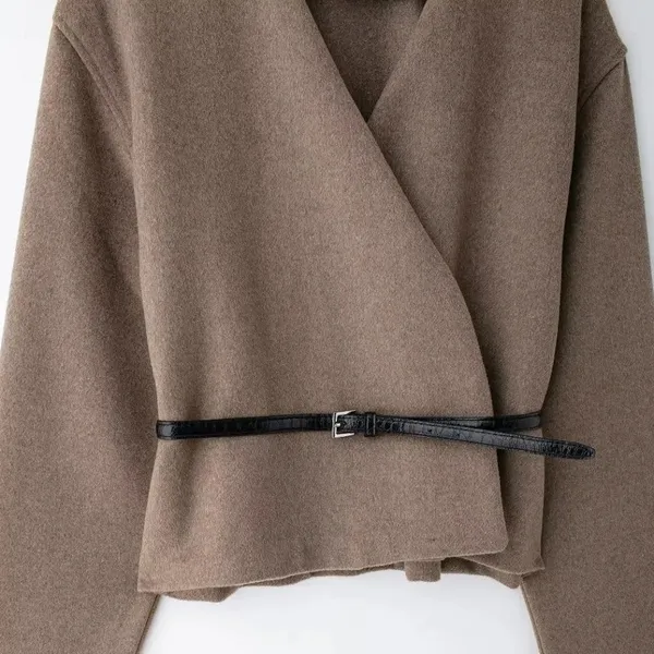 New Style Women's Retro Loose Casual Long-sleeved Coat With Belt and Soft Fabric. photo-3