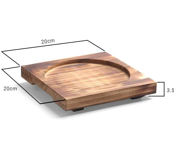 Round Wooden Base Cast Iron Sizzling Plate Two Ears New Design Cast Iron Paella Pan Deep Fry Pan photo-3