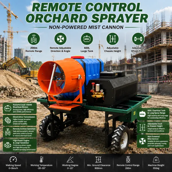 Electric Remote Control Agricultural Sprayer With 1500W Brushless Motor and 600L Tank