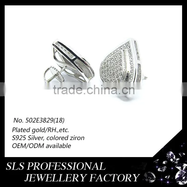 2015 Fashion Heart Shape 925 Silver White Zircon Rhodium Plated Screw Back Stud Earrings From Sls Jewelry photo-3