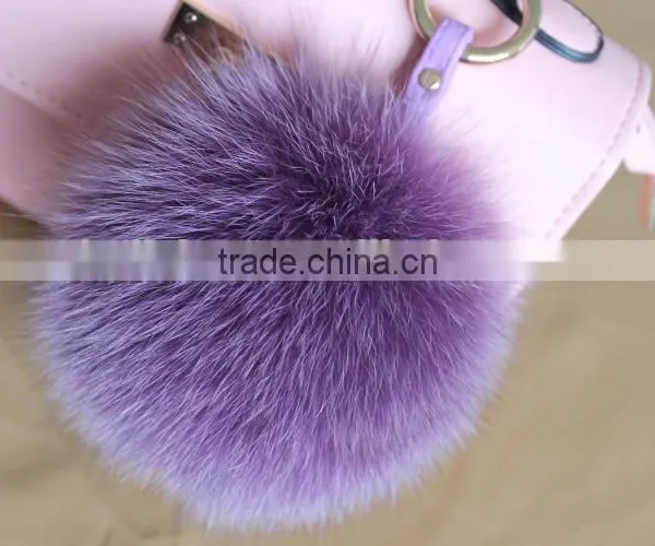 New Arrival Hot Selling 100% Real Fox Fur Pom Pom Leather Key Rings photo-2