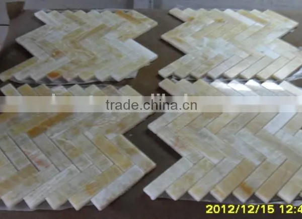 Hot Yellow Honey Onyx Polished Herringbone Onyx Mosaic Tiles on Sale photo-2