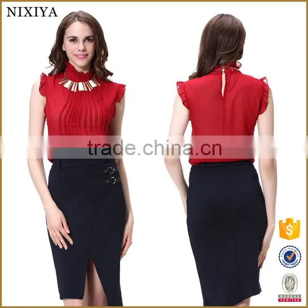 2016 Guangzhou New Arrivals Summer Sleeveless Red Chiffon Top